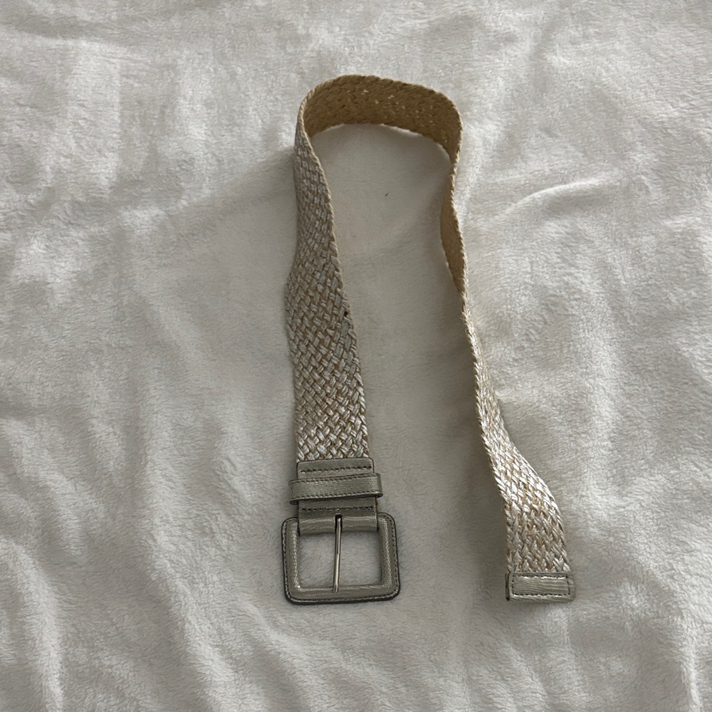 Beige Woven Belt with Square Buckle